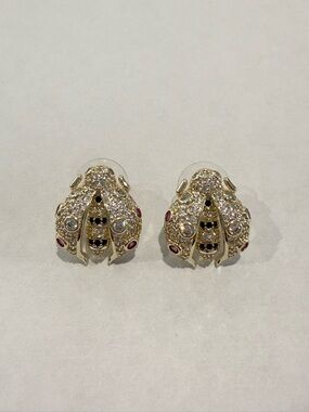 Nicola Bathie Gold-Tone Ladybug Crystal Stud Earrings with multicolor Accents